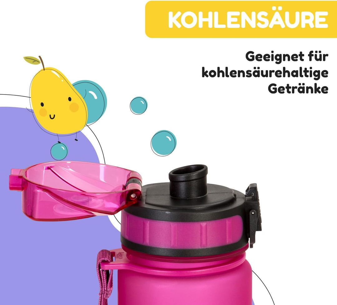 schmatzfatz Kinder Trinkflasche 400ml, Sport für Schule Kindergarten, 1-Klick Verschluss, Geschmacks