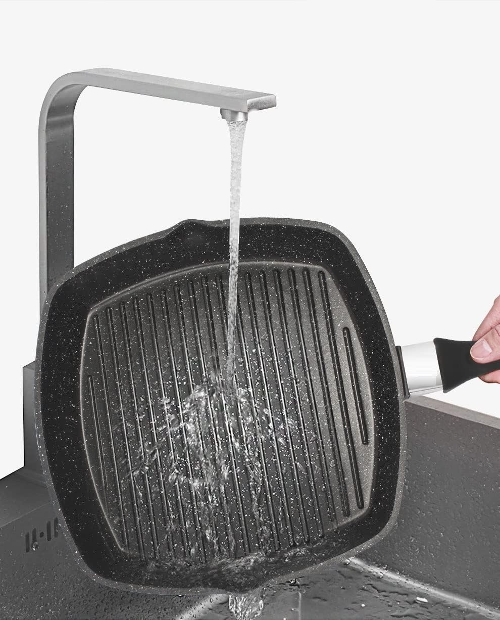 Cheffinger Grillpfanne Alu Guss Ø28cm Steakpfanne Fischpfanne Pfanne braten auch induktion