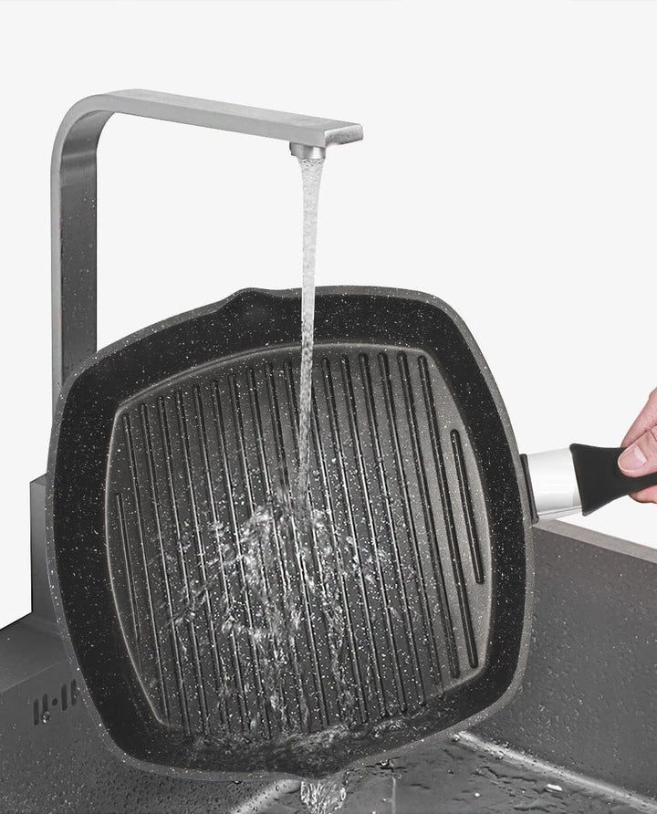 Cheffinger Grillpfanne Alu Guss Ø28cm Steakpfanne Fischpfanne Pfanne braten auch induktion
