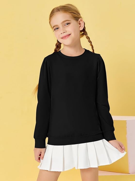 Haloumoning Mädchen Langarm T-Shirt Baumwolle Rundhals Top Leichtgewicht Sport Langarmshirt Basic Ca