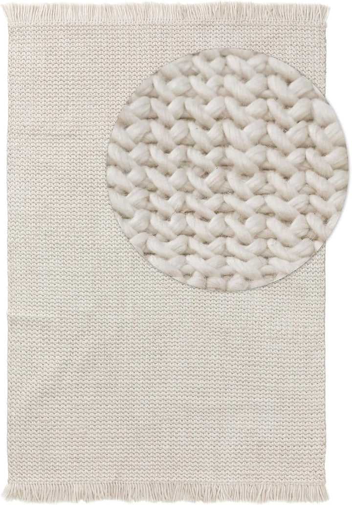benuta Pure Wollteppich Velma - Wolle handgewebt - Rechteckig &amp; im Style:  Geometrisch, Zickzack, Bo