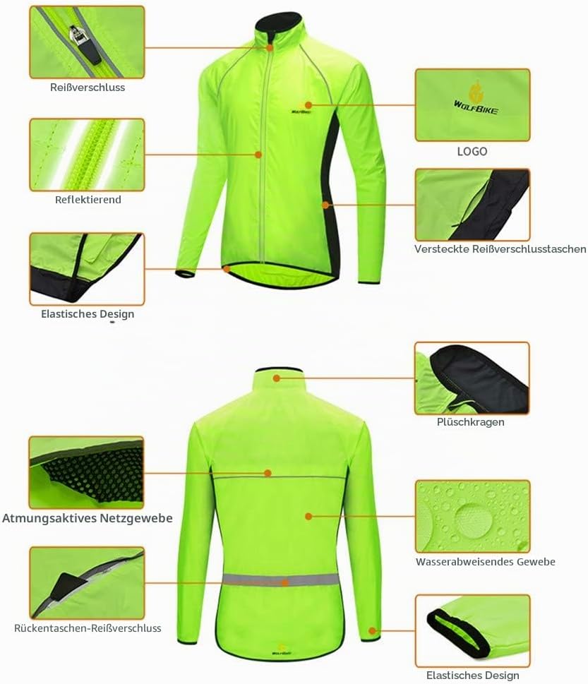 WOSAWE Herren-Fahrradjacke Winddichte wasserdichte MTB Mountainbike Jacket Für Radfahren, Joggen &amp; W