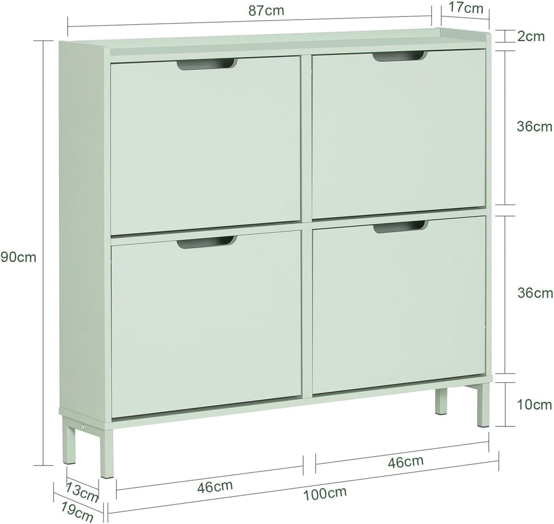 SoBuy Schuhschrank schmal mit 4 Klappen platzsparender Schuhkipper Hoch Kommode mit 4 Ablagen Schuhr