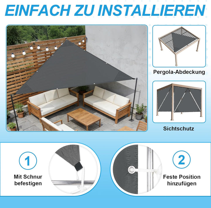 COOL AREA Sonnensegel Wasserdicht Dreieckig 2x2x2m mit Geraden Kanten Sonnenschutz Wetterschutz PES