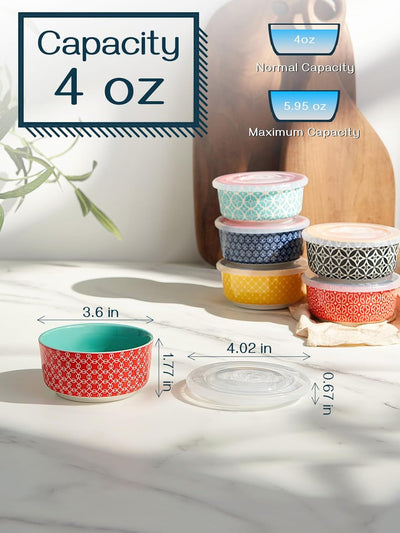 DOWAN Creme Brulee Schälchen mit Deckeln, 6 X 120ml Porzellan Souffle Förmchen Backofenfest, Auflauf