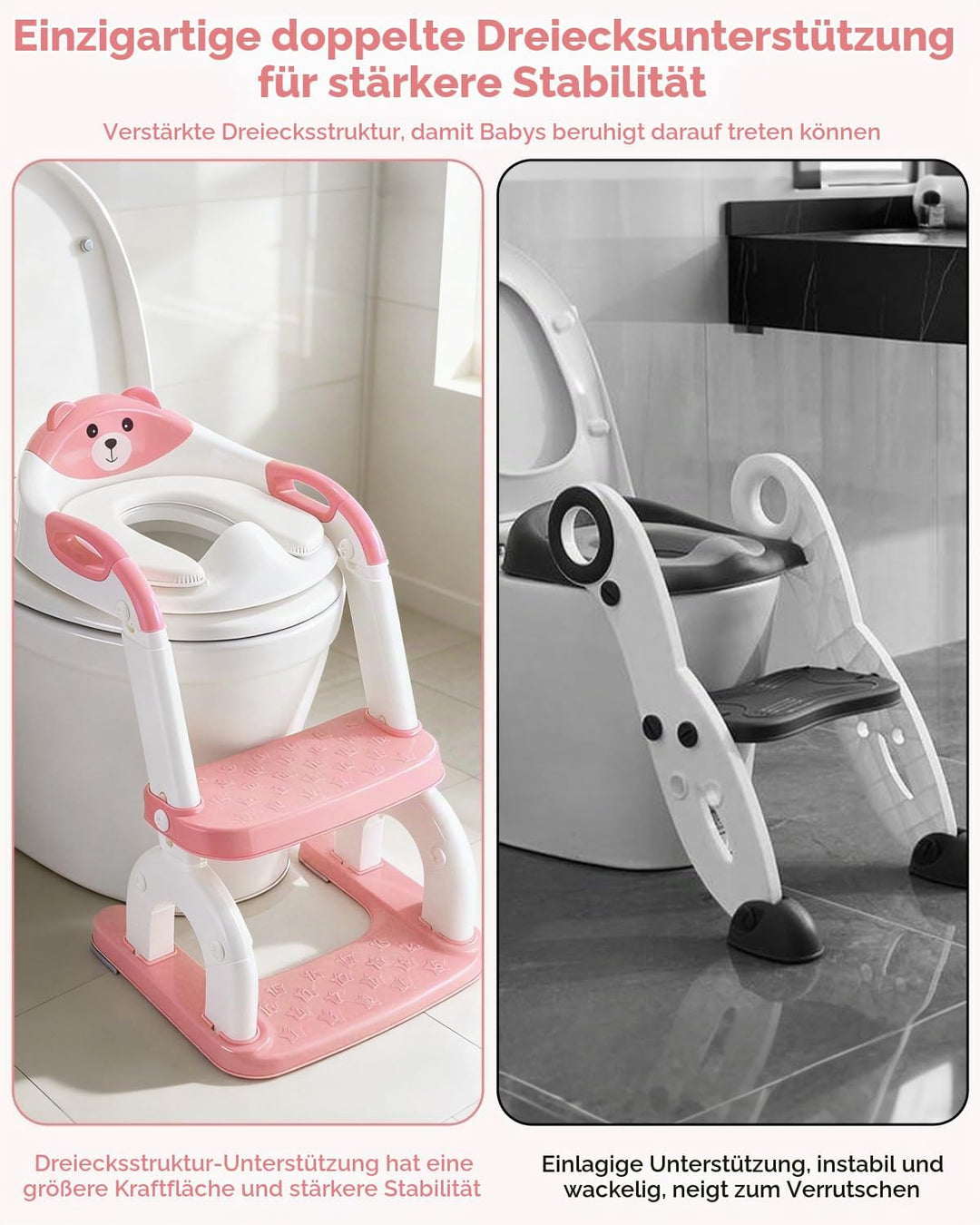 Toilettensitz Kinder mit Treppe,2in1 Höhenverstellbar Faltbarer Toilettensitz Kinder mit Gepolsterte
