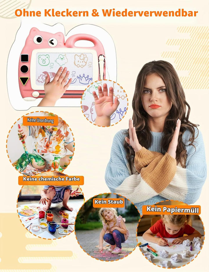Magnetmaltafel Kinder, Zaubermaltafel Tragbar mit 4 Farbzonen, Zaubertafel ohne Staub für Kinder 1-6