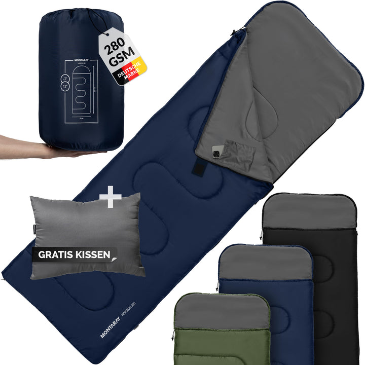Deckenschlafsack mit Kapuze bis -3°C INKL. Kissen - Outdoor Winter-Schlafsack & Sommer-Schlafsack 3-