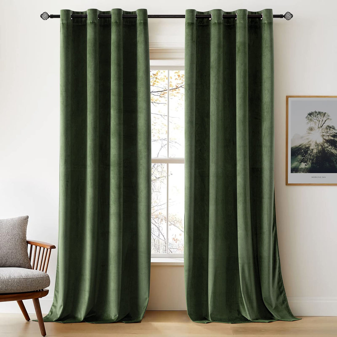 Woaboy Verdunkelungsvorhang Samt Gardinen mit Ösen 140x200 cm Matcha Grün | Vorhänge Samtvorhänge Bl