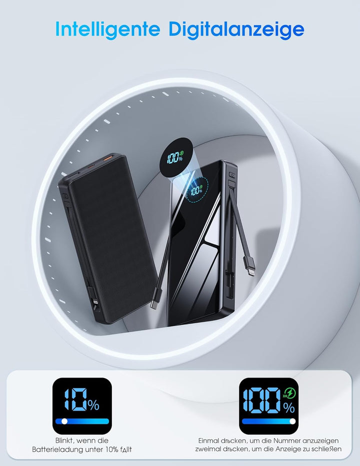 Powerbank 20000mAh Power Bank USB C 20W SCP 22.5W Portable Schnellladefunktion Tragbares Ladegerät m