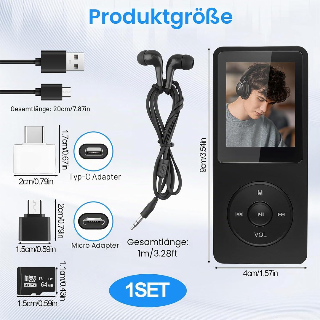 64GB MP3 Player Bluetooth 5.3, Musikplayer mit Lautsprecher &amp; HD-Klang, HiFi-Sound Verlustfreier Aud