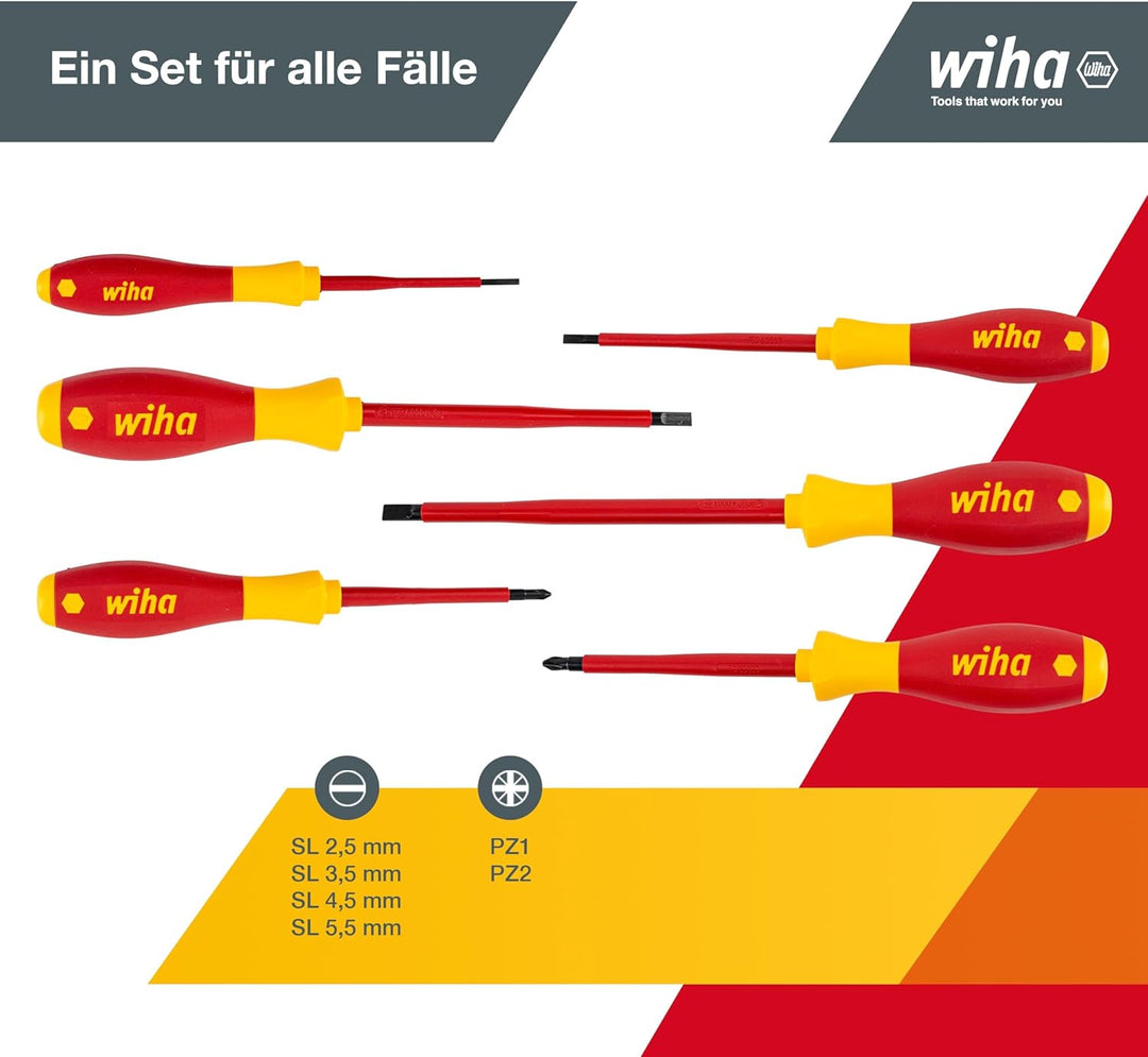 Wiha Schraubendreher Set SoftFinish® electric Schlitz I Pozidriv 6-teilig – Hochwertiges Handwerkzeu