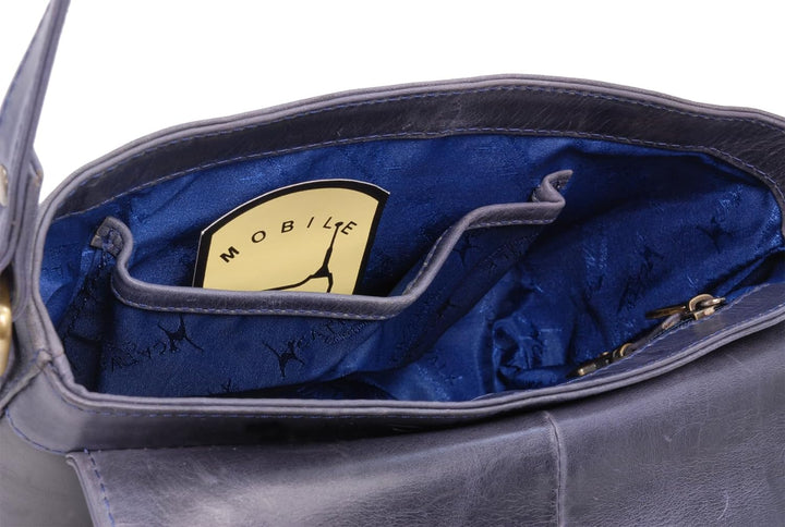 Catwalk Collection Handbags - Damen Umhängetasche aus Leder - Schultertasche - FREYA Blau, Blau