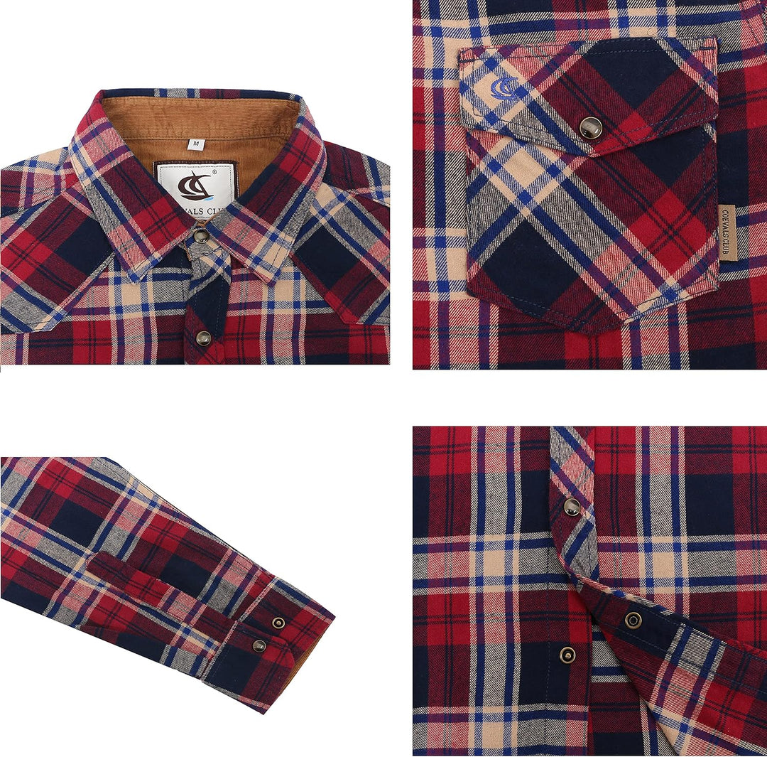 Coevals Club Herren Flanellhemd Langarm Kariertes Druckknöpfe Baumwolle mit Tasche Normale Passform