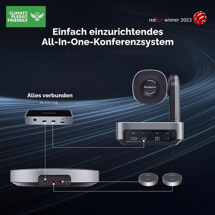 Tenveo 4K PTZ-Konferenzkamera mit Bluetooth-Freisprecheinrichtung 2 Erweiterungsmikrofone 12-facher