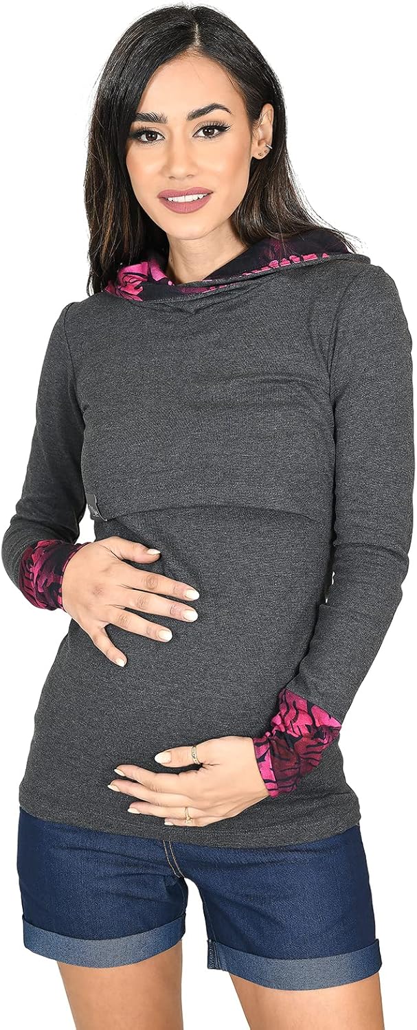 MijaCulture Umstandsmode 2in1 Stillpullover & Umstandspullover Stilltop Stillpulli Neli M007 S Graph