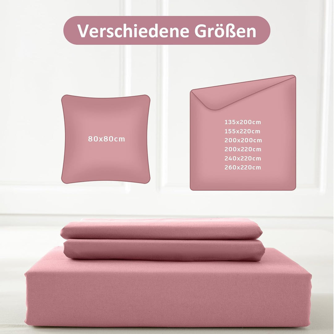 REDKEY Bettwäsche 200x220 3teilig Altrosa - Bettbezüge 200 x 220 mit 80x80 cm Kissenbezüge, Mikrofas