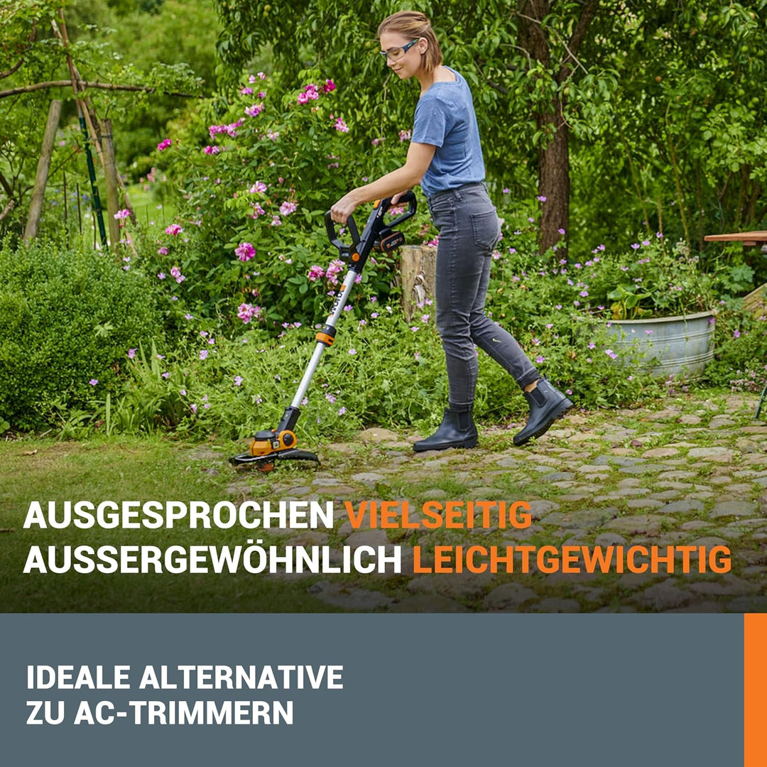 WORX 18V(20V MAX) Akku-Rasentrimmer WG163E.2, 2,0Ah, PowerShare, 2-in-1 Rasentrimmer & Kantenschneid