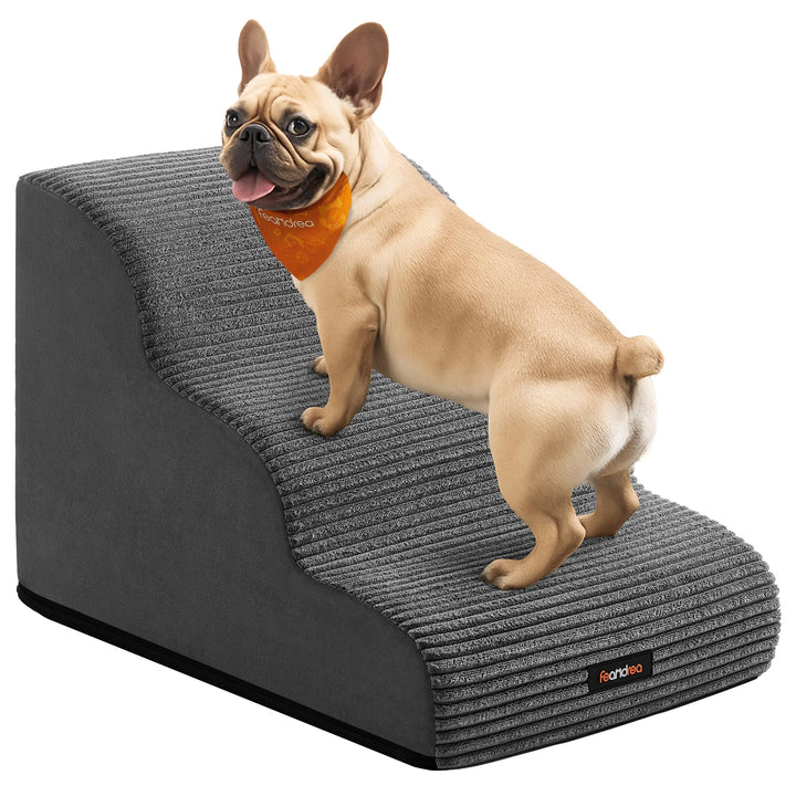 Feandrea Hundetreppe, 3 Stufen, Cord mit Querstreifen, Haustiertreppe, für Bett, Sofa, wasserdicht,