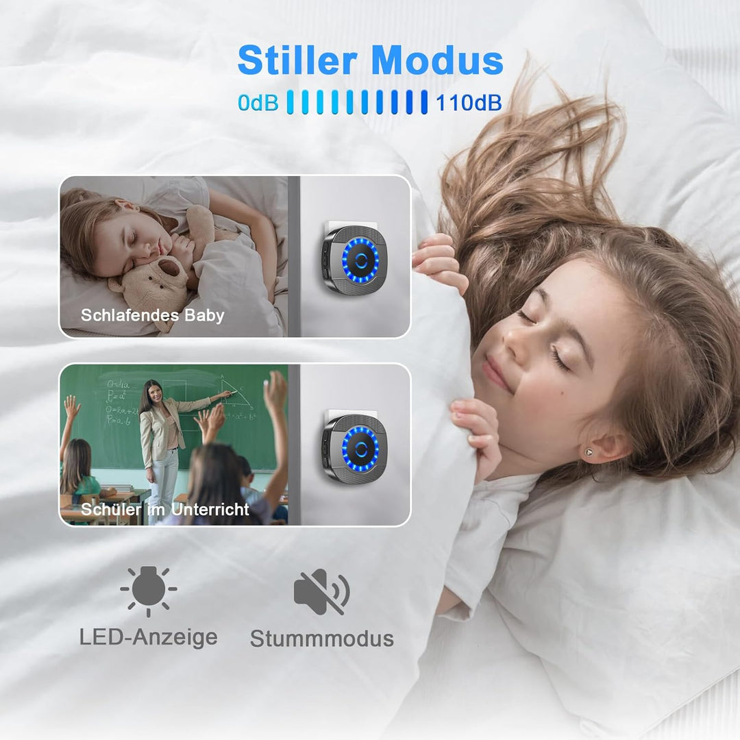 SURFOU Funkklingel, Türklingel Funk Set mit 2 Plug-In Empfänger und 1 Sender, 300m Reichweite Aussen