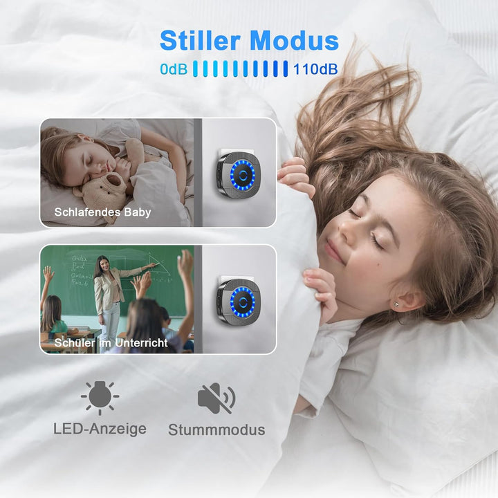 SURFOU Funkklingel, Türklingel Funk Set mit 2 Plug-In Empfänger und 1 Sender, 300m Reichweite Aussen