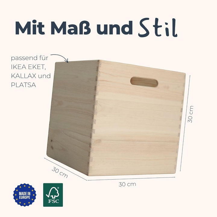 Spielzeugkiste aus Holz (30x30x30 cm) Aufbewahrungsbox fürs Kinderzimmer & Regal – passend für IKEA