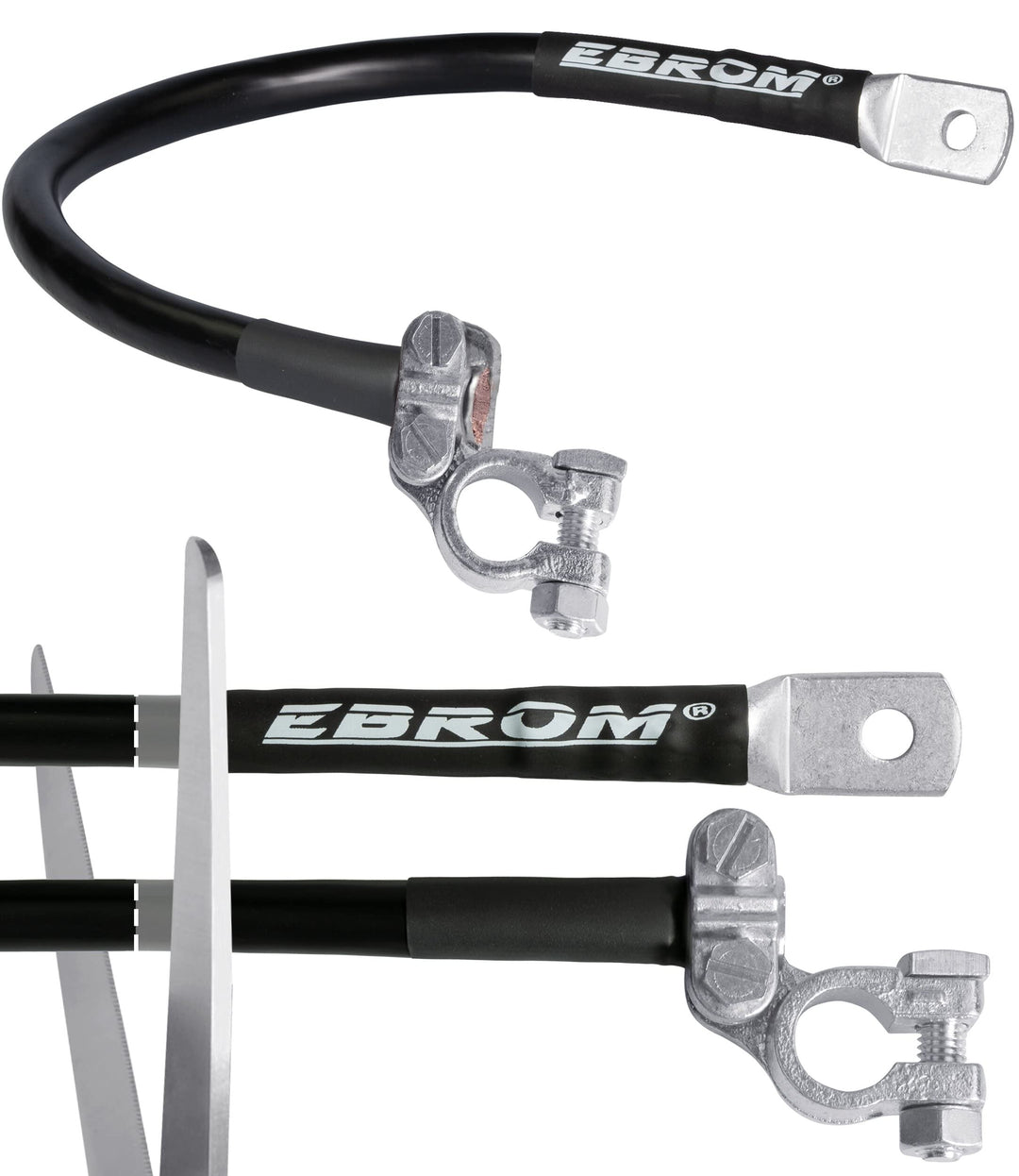 EBROM Batteriekabel MASSE Polklemme Anschluss links 50 mm2 30 cm Schuh M8 | Ab 30 cm bis 2 m - Masse