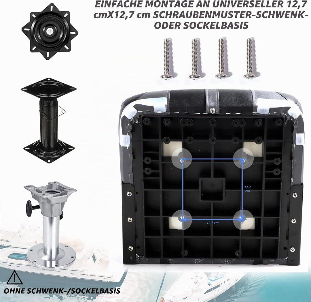 Deluxe Marine Klappbarer Bootssitz mit hoher Rückenlehne, Edelstahlschrauben im Lieferumfang enthalt