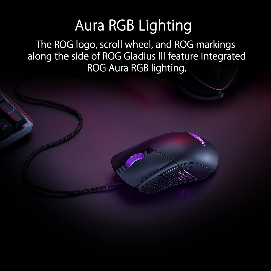 ASUS ROG Gladius III asymmetrische FPS-Gaming-Maus (19.000 DPI-Sensor (bis zu 26.000 DPI skalierbar)
