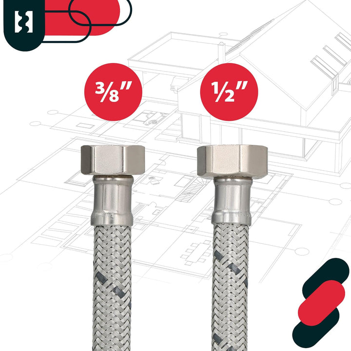 KOTARBAU® Flexschlauch 1/2“ x 3/8“, Wasserschlauch, Panzerschlauch 200 cm | 2er Set, Anschlussschlau