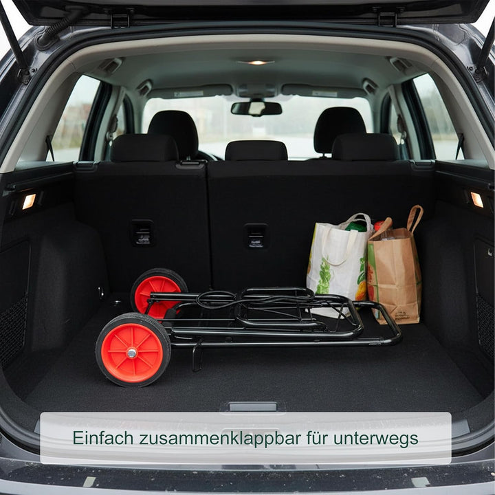 Relaxdays Transportwagen, klappbar, gepolsterter Griff, 2 Gummiräder, Spanngurte, 35 kg, kleine Tran