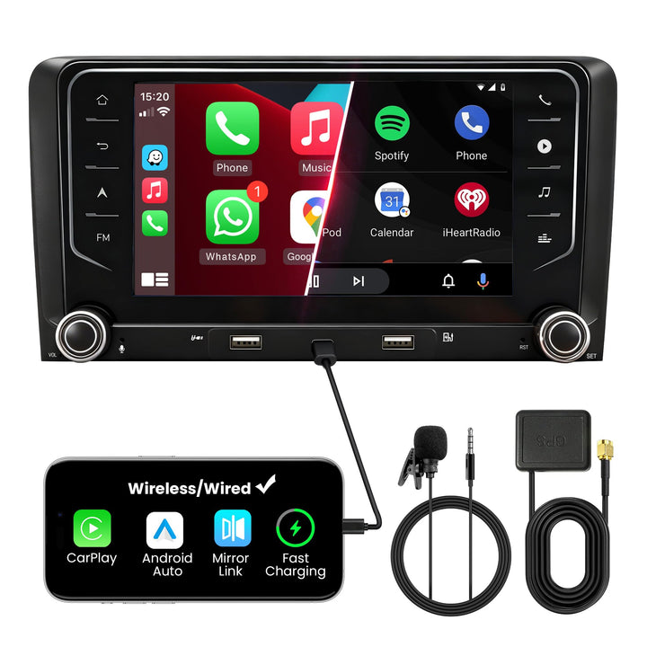 Doppel DIN Autoradio mit Bildschirm für Audi A3 (2003-2012), Wireless CarPlay &amp; Android Auto, 7" Aut