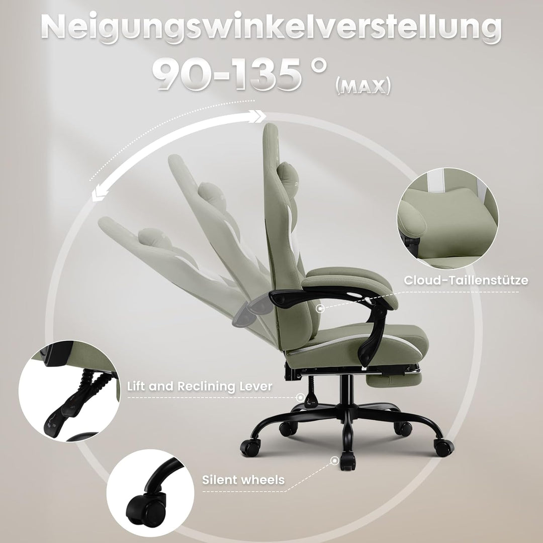 GTPLAYER Gaming Stuhl Bürostuhl Ergonomisch Gaming Sessel mit Kopfstütze und Cloud-Lendenkissen, Gep