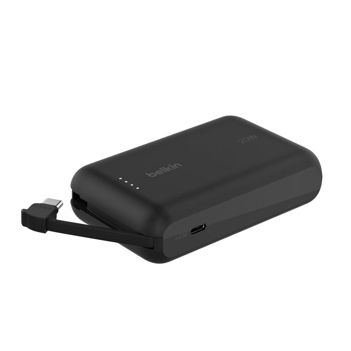 Belkin BoostCharge Power Bank, Portable Powerbank 10000mAh mit integriertem Kabel, PD 20 W – USB-C P