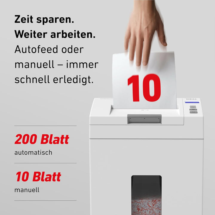 Autofeed Aktenvernichter IDEAL Shredcat 8292, 200 Blatt Papierstapel mit automatischem Einzug schred
