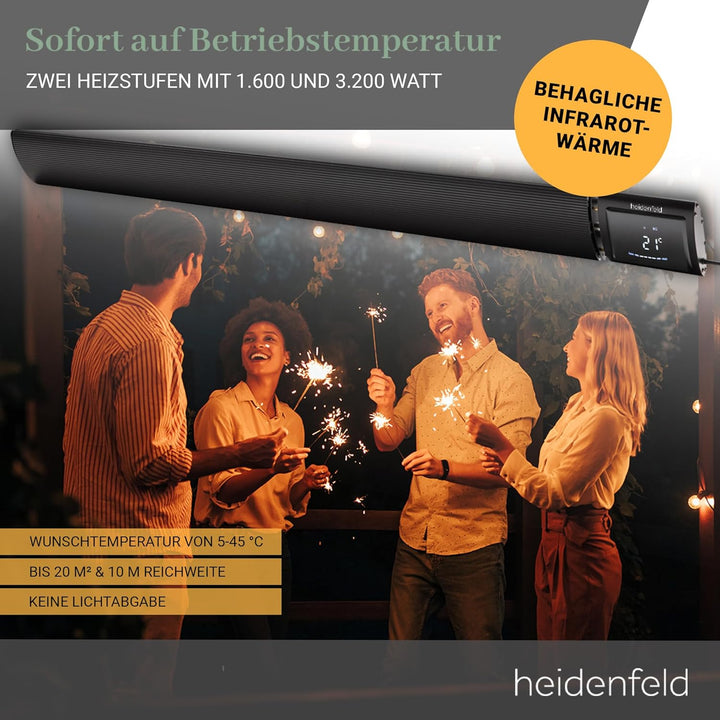 Heidenfeld Dunkelstrahler DH700 | 𝟑 𝐉𝐀𝐇𝐑𝐄 𝐆𝐀𝐑𝐀𝐍𝐓𝐈𝐄 - App Steuerung - 3200 Watt - Infrarotheizung - H