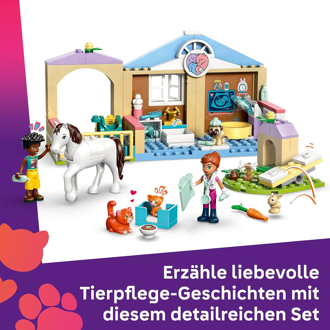 LEGO Friends Tierklinik - Lernspielzeug mit Pferdestall, 2 Mini Puppen, Hund-, Kaninchen- & Katzenfi