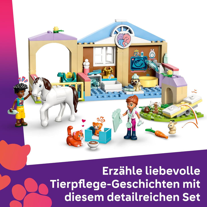 LEGO Friends Tierklinik - Lernspielzeug mit Pferdestall, 2 Mini Puppen, Hund-, Kaninchen- & Katzenfi