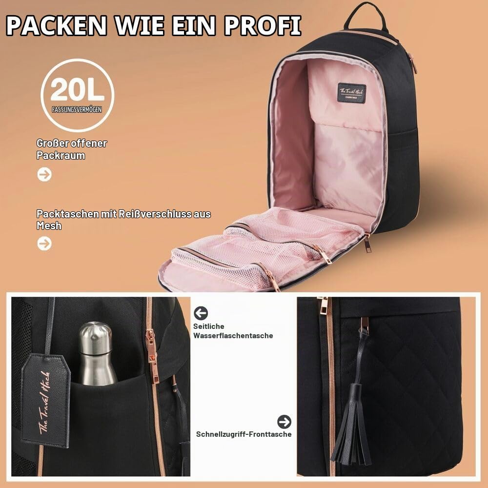 Cabin Max Travel Hack Damen Rucksack in der Grösse 40x20x25 cm geeignet für Ryanair unter dem Sitz H