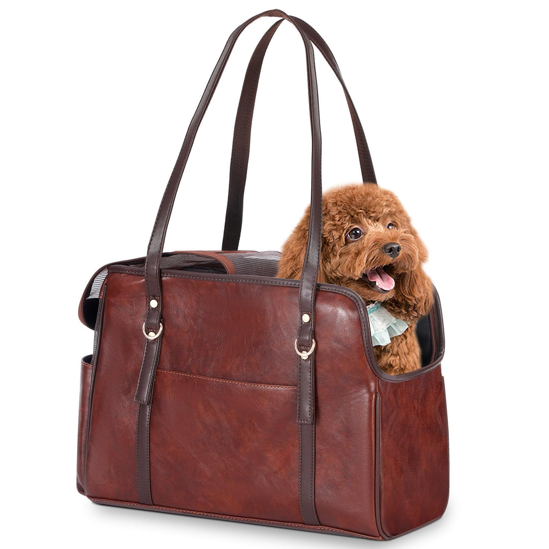 Hundetragetasche, modische Leder-Haustier-Tragetasche mit Taschen, von Fluggesellschaften zugelassen