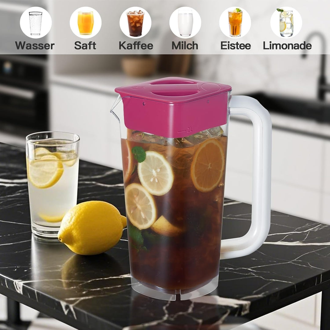 CURTA krug 2liter gefäss mit deckel Wasserkrug Mit Deckel Mit Griff mit Skala,2 liter pitcher Für kü