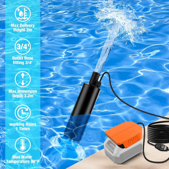 Tauchpumpe für Dewalt 20V/60V Akku, Mini-Wasserpumpe, Absaugpumpe,Poolpumpen für Keller,Pool,Gartenb
