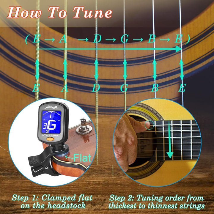 Stimmgerät für Chromatic, Gitarre, Bass, Violine, Ukulele, inklusive Kapodaster und Halterung Capo+T