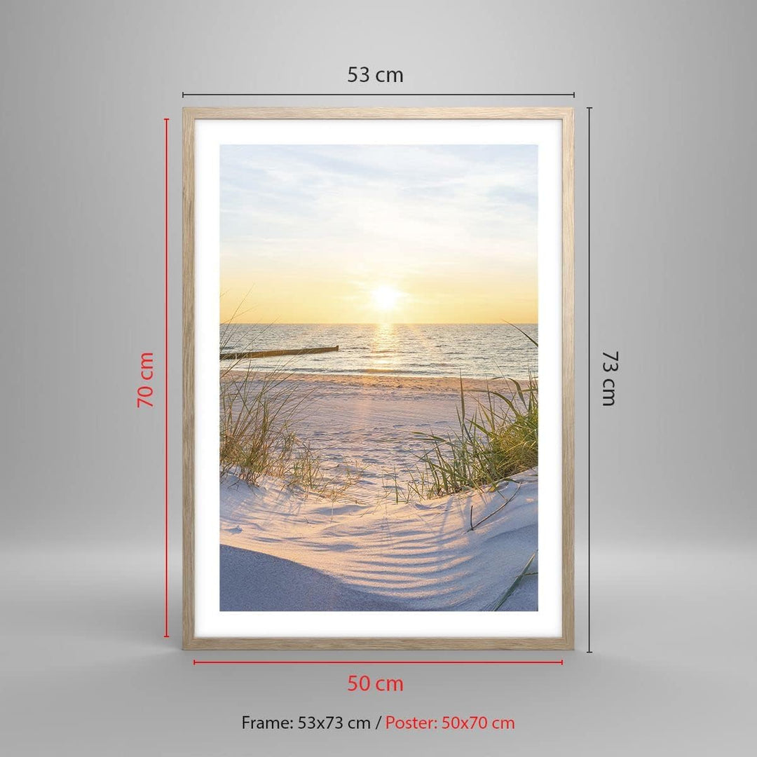 Wandposter Art Prints 50x70cm Poster Rahmen helle Eiche Düne Strand Meer Küche Wanddeko Bild Wand Ku