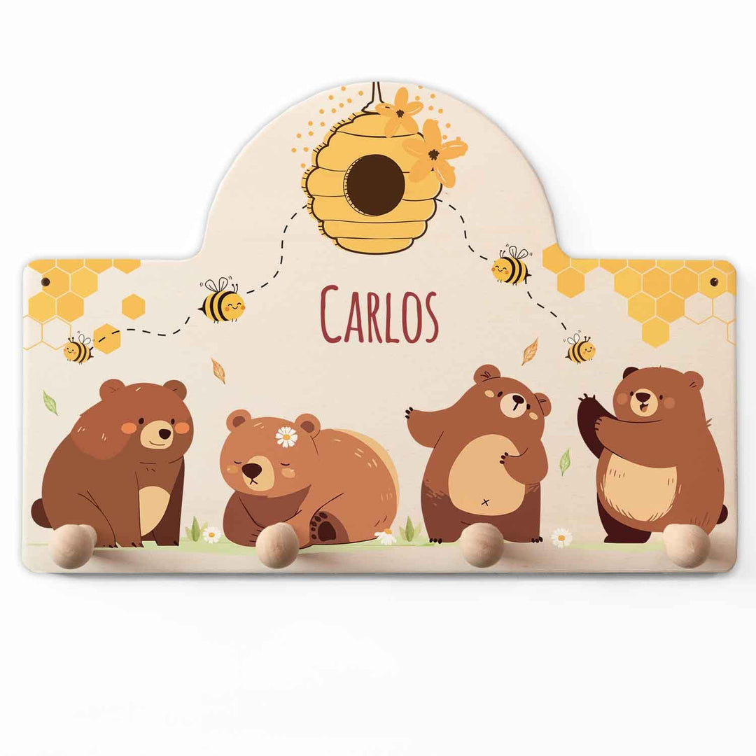 GRAVURZEILE Personalisierte Kindergarderobe - Bären & Bienen - Personalisiert mit Name - Garderobe a