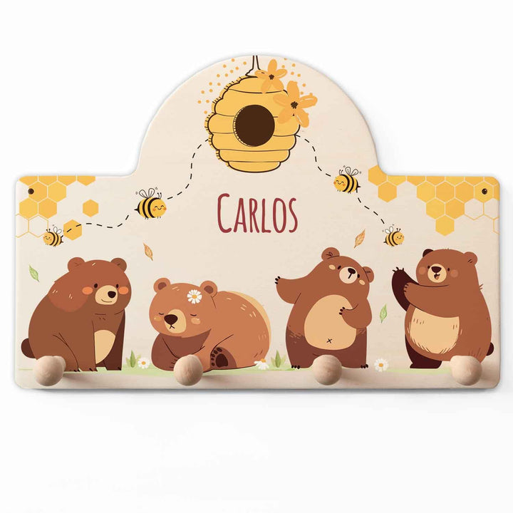 GRAVURZEILE Personalisierte Kindergarderobe - Bären & Bienen - Personalisiert mit Name - Garderobe a