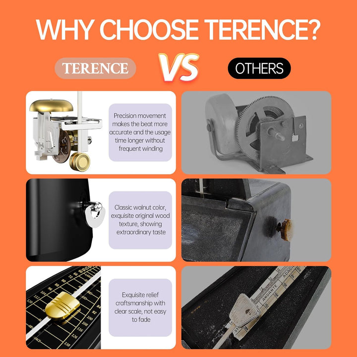 TERENCE Mechanisches Metronom für Klavier Gitarre Bass Violine Bass Metronom mit hoher Präzision Tra