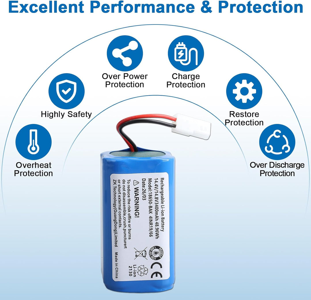 14,4V 3400mAh Lithium-Ionen-Akku Kompatibel mit Rowenta Explorer 60, 20, 40, 50, 45 Saugroboter