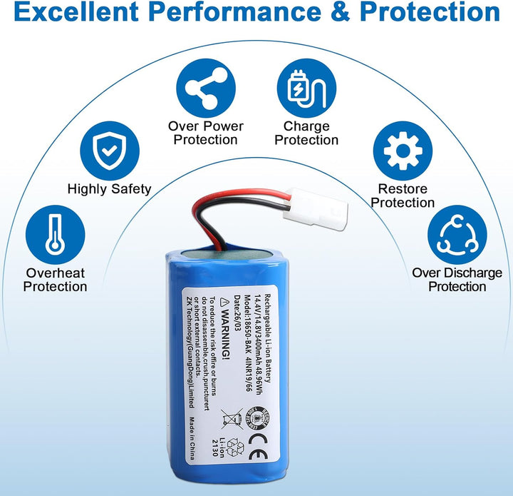 14,4V 3400mAh Lithium-Ionen-Akku Kompatibel mit Rowenta Explorer 60, 20, 40, 50, 45 Saugroboter