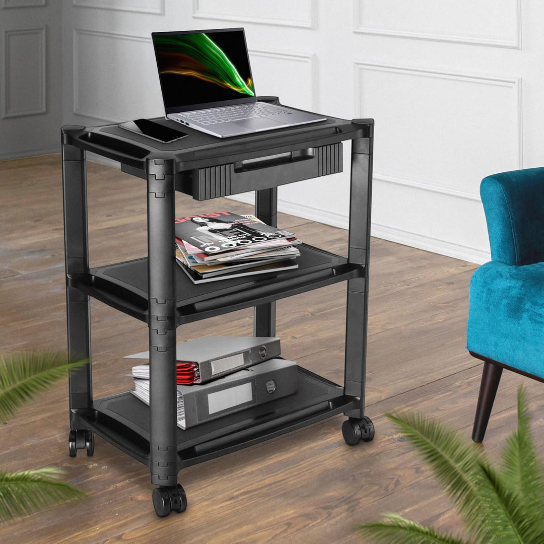 RICOO Rollcontainer Rollwagen mit Schublade Organizer WM5-L, Modular Schwarz Schreibtisch Bürocontai